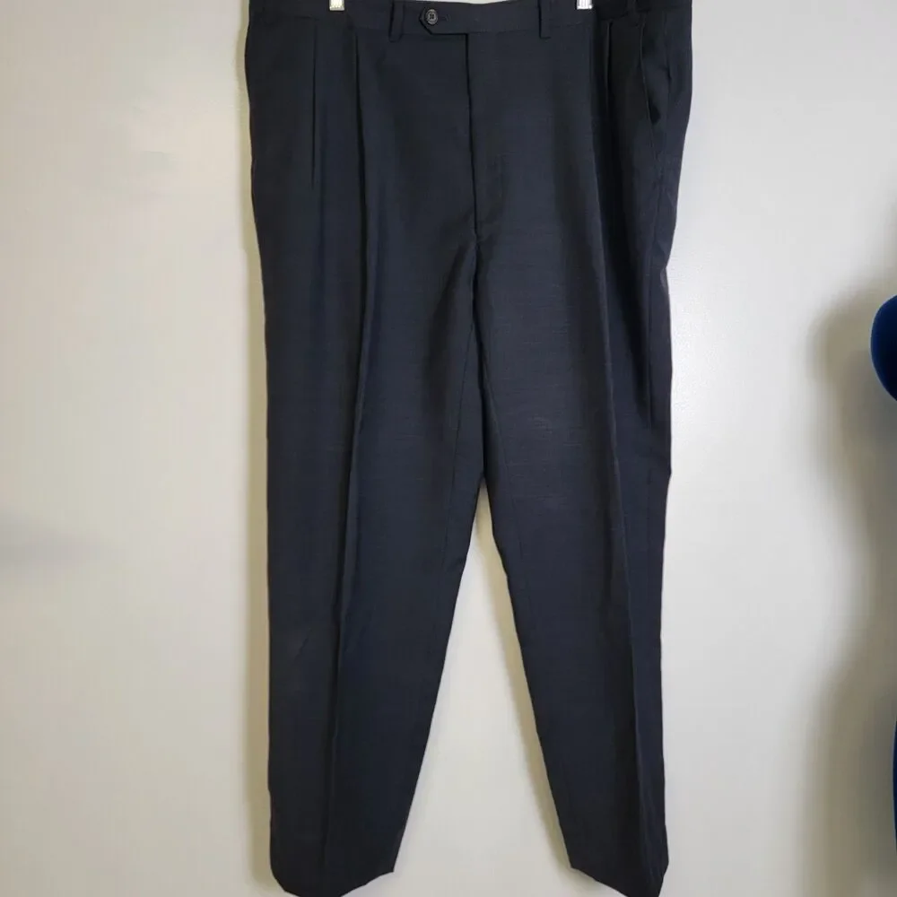 Lauren Ralph Lauren Mens Blue Gray 2pc Wool 2-Button Pleated Pants Suit 48Lx43L